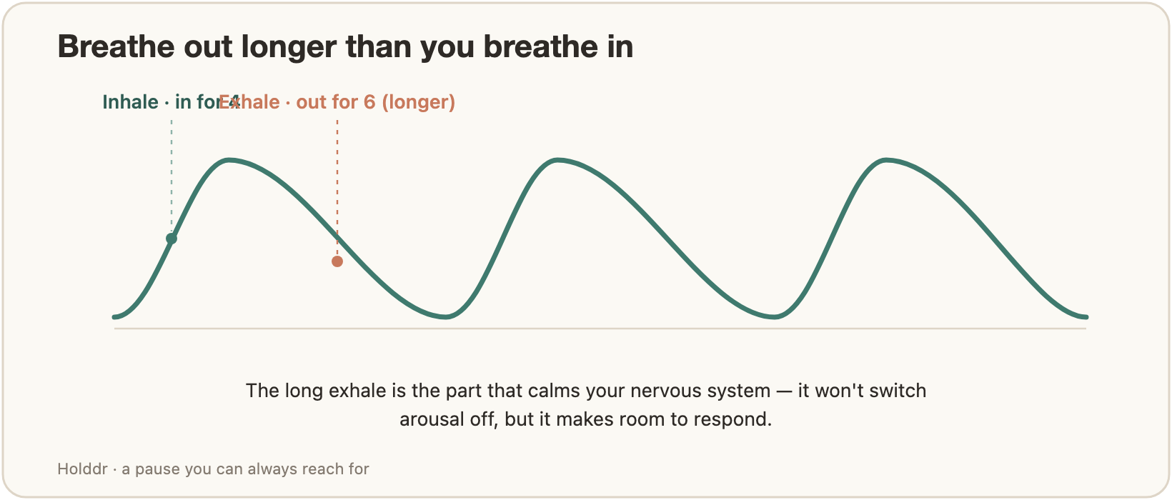 A breathing wave with a short rise for the inhale and a longer fall for the exhale